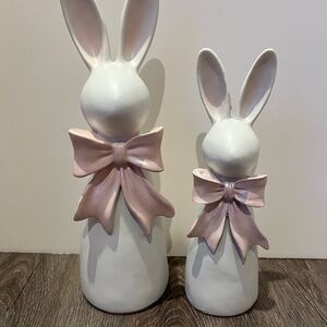 Super Cute White Bunnies with Pink Bows- Set of 2- NWT
